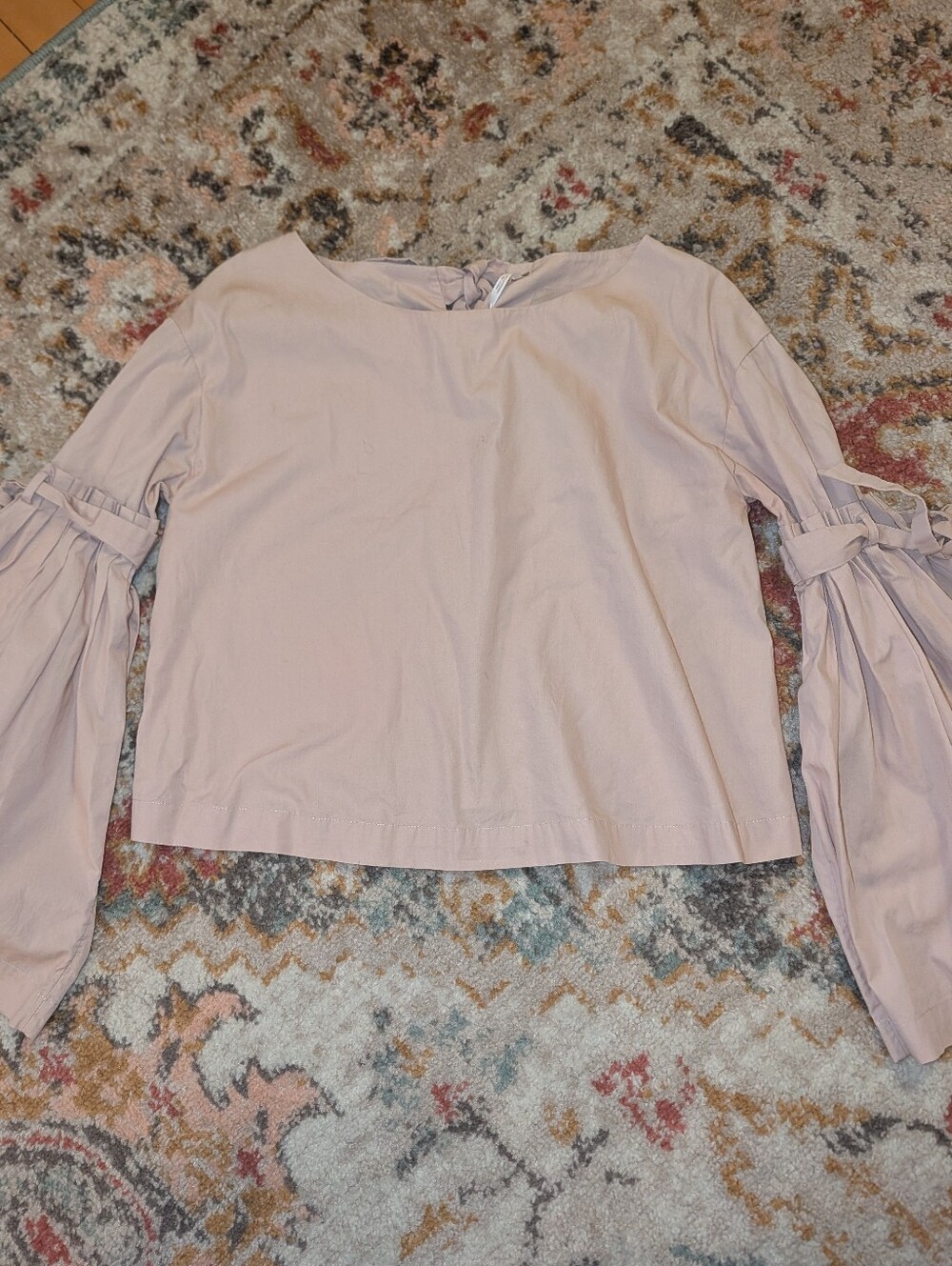 Free People Women's S Blush Balloon-Sleeve Blouse Crop Ties Cute Coquette